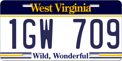 WV license plate 1GW709