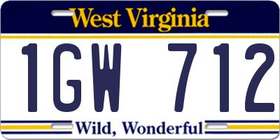 WV license plate 1GW712