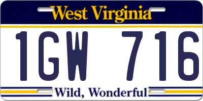 WV license plate 1GW716