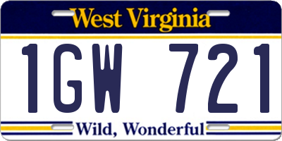 WV license plate 1GW721