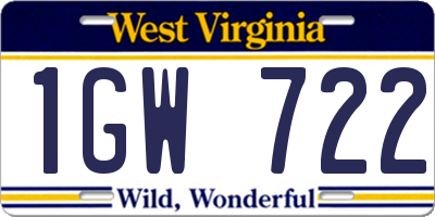 WV license plate 1GW722