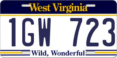 WV license plate 1GW723