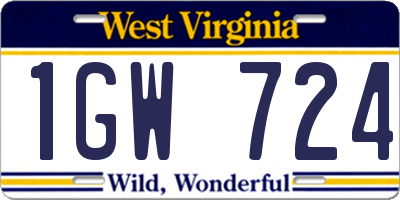 WV license plate 1GW724