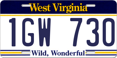 WV license plate 1GW730