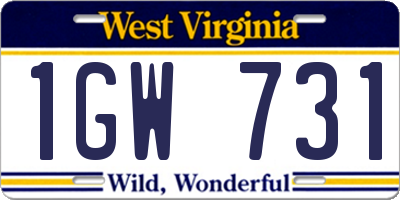 WV license plate 1GW731