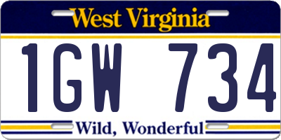 WV license plate 1GW734