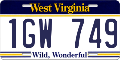 WV license plate 1GW749