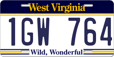 WV license plate 1GW764