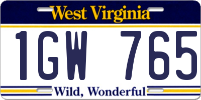 WV license plate 1GW765