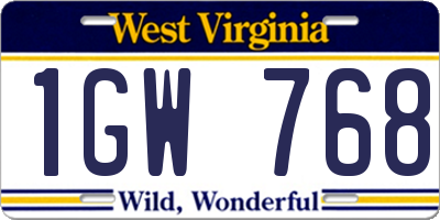 WV license plate 1GW768