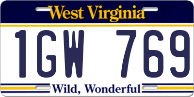 WV license plate 1GW769
