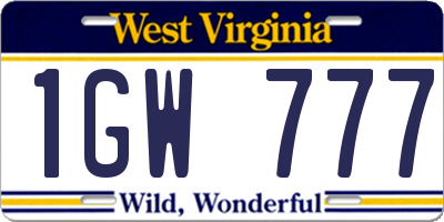 WV license plate 1GW777