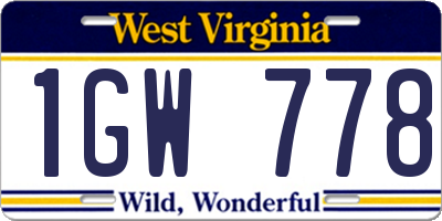 WV license plate 1GW778
