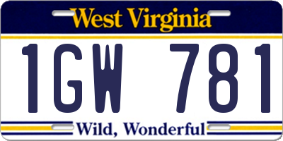 WV license plate 1GW781
