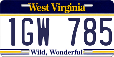 WV license plate 1GW785