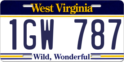 WV license plate 1GW787