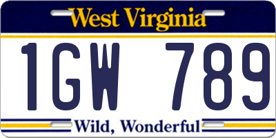 WV license plate 1GW789