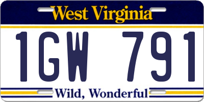 WV license plate 1GW791