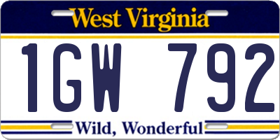 WV license plate 1GW792