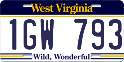 WV license plate 1GW793