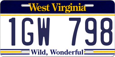 WV license plate 1GW798