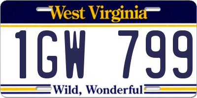 WV license plate 1GW799