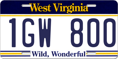 WV license plate 1GW800