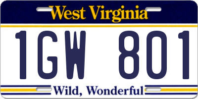 WV license plate 1GW801