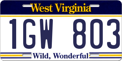 WV license plate 1GW803