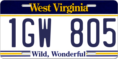 WV license plate 1GW805