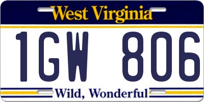 WV license plate 1GW806