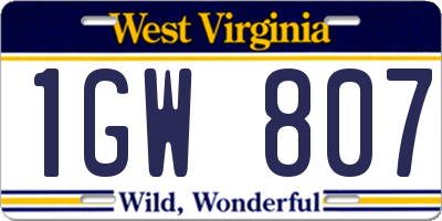 WV license plate 1GW807