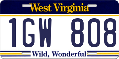 WV license plate 1GW808