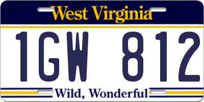 WV license plate 1GW812