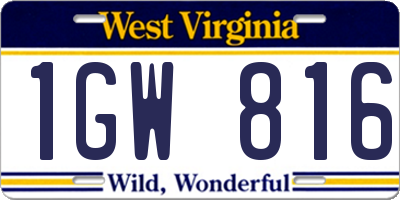 WV license plate 1GW816