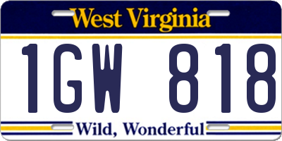 WV license plate 1GW818