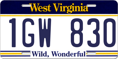 WV license plate 1GW830