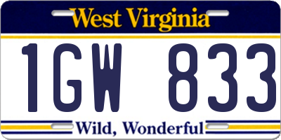 WV license plate 1GW833