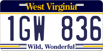 WV license plate 1GW836