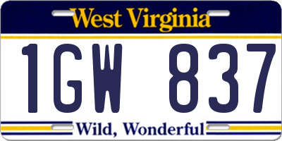 WV license plate 1GW837