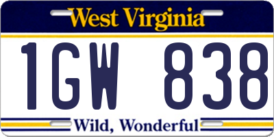 WV license plate 1GW838