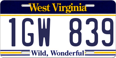 WV license plate 1GW839