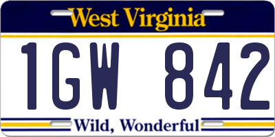 WV license plate 1GW842