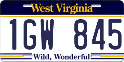WV license plate 1GW845