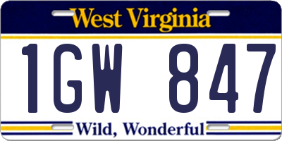 WV license plate 1GW847