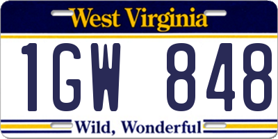 WV license plate 1GW848