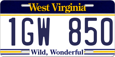 WV license plate 1GW850