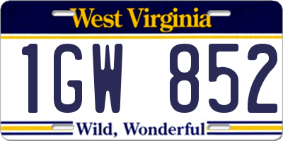 WV license plate 1GW852