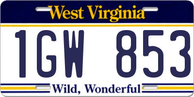 WV license plate 1GW853