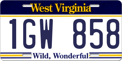 WV license plate 1GW858